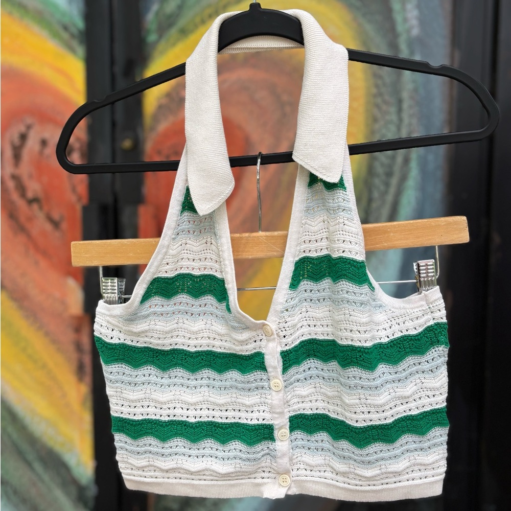 White+green crochet halter top!